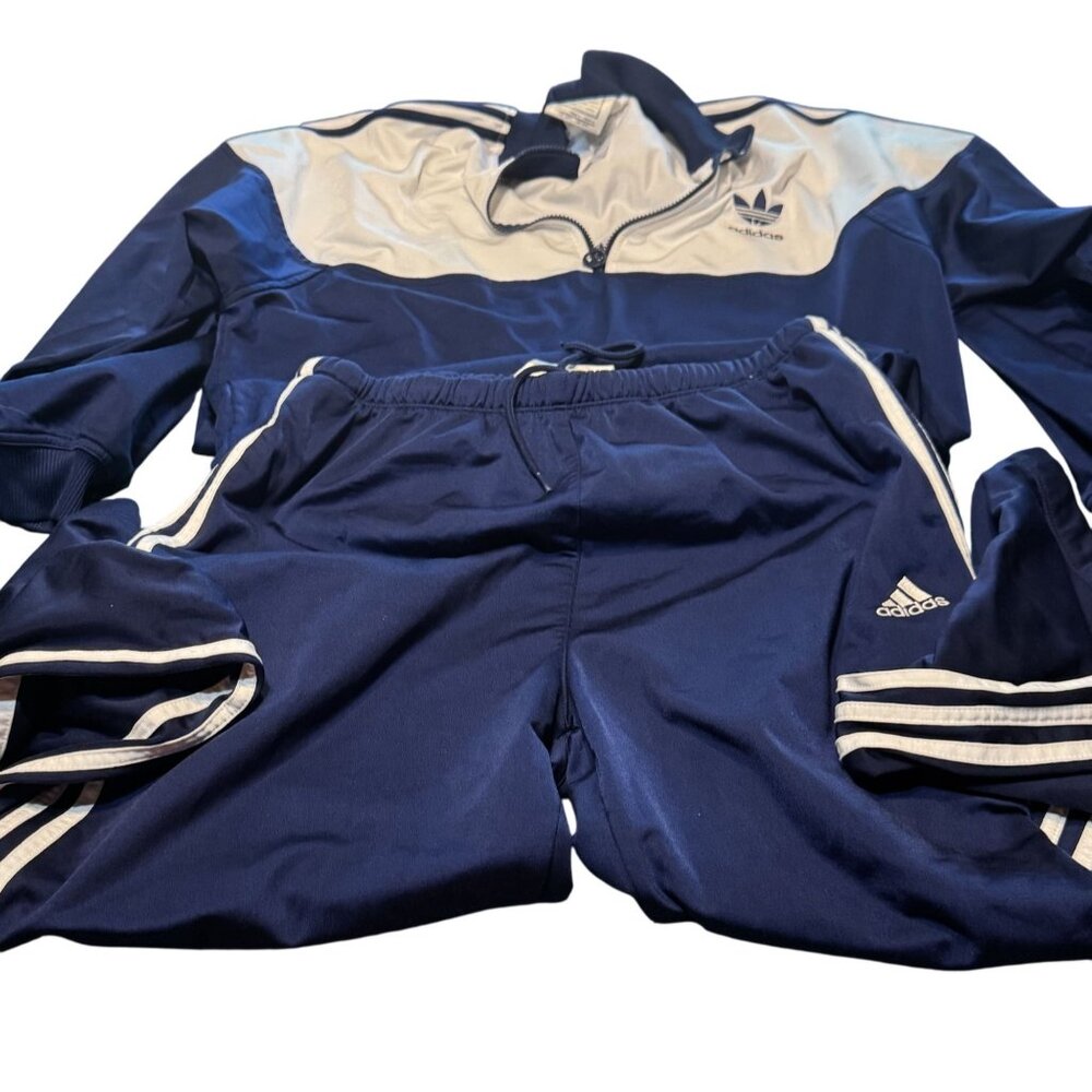 Adidas Mens XL Vintage Track Suit Set Navy White Streetwear